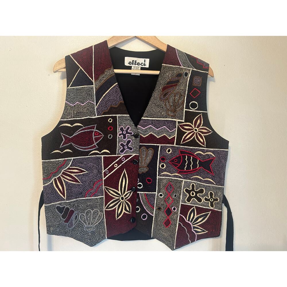 Vintage Effect Size Medium Fish-Aqua-Marina-Floral pattern Vest